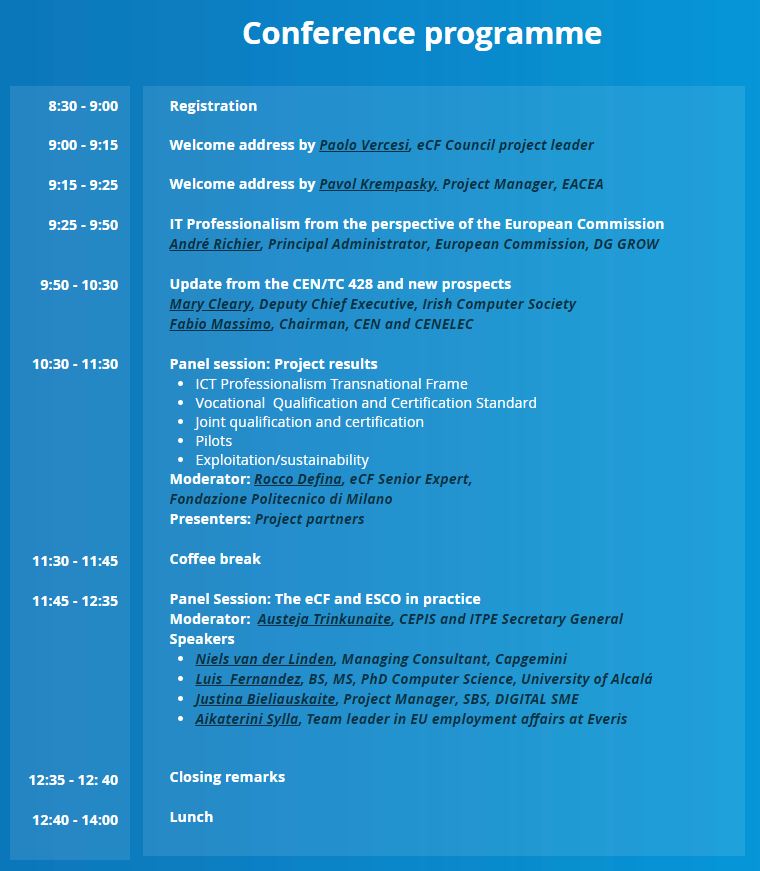 Agenda eCF Alliance en Bruselas